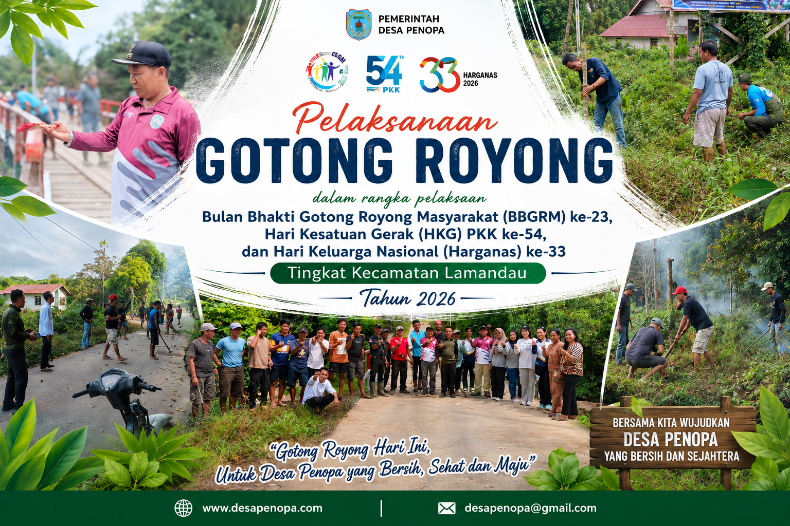 Sukseskan BBGRM Ke-23, Pemdes dan Warga Penopa Gelar Gotong Royong Massal Bersama Camat Lamandau